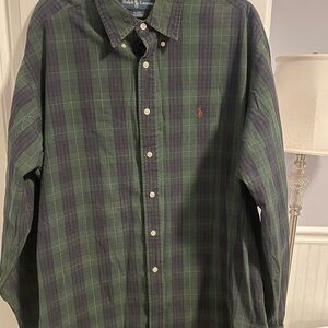 Polo Ralph Lauren Green Black Plaid Cotton Button Down Blake Shirt Size XL